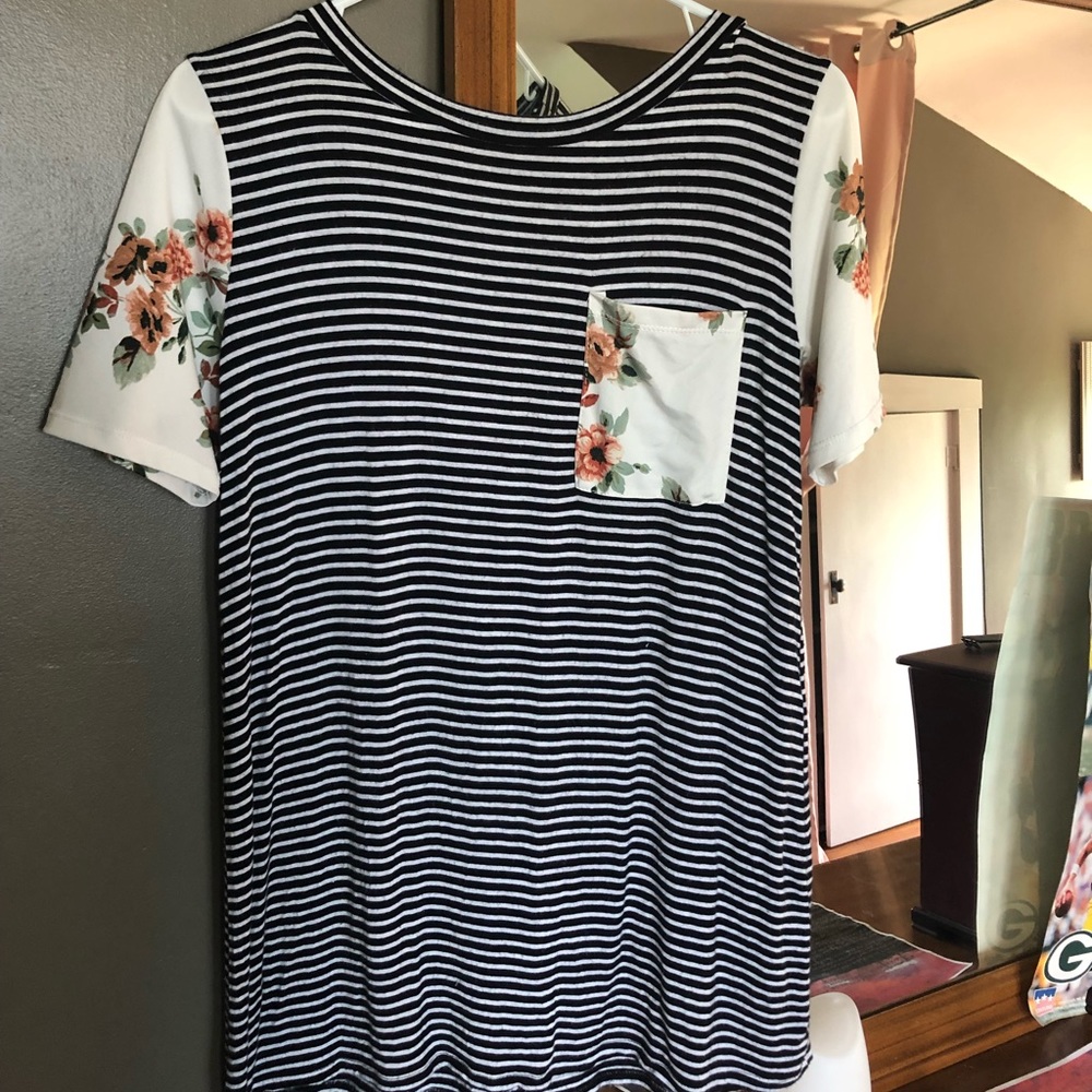 Boutique black/white striped shirt- Medium